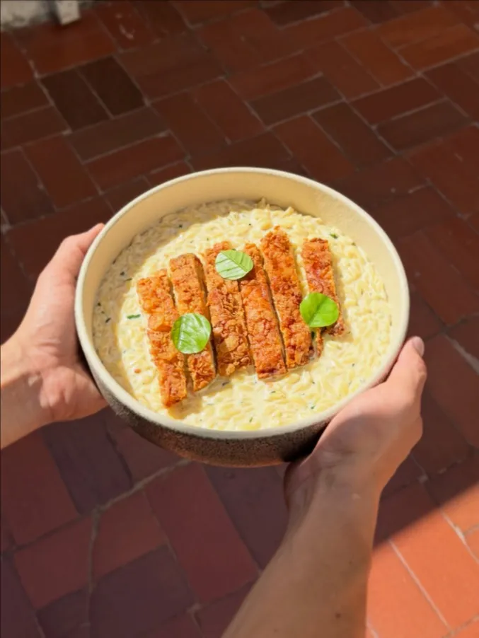 Risoni con pollo crispy